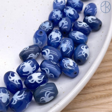 Бусина Дзи Паук сине-белый бочонок уп. 5шт 14х10 мм