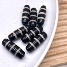 Бусина Дзи Полосатая черно-белый бочонок 30х11 мм