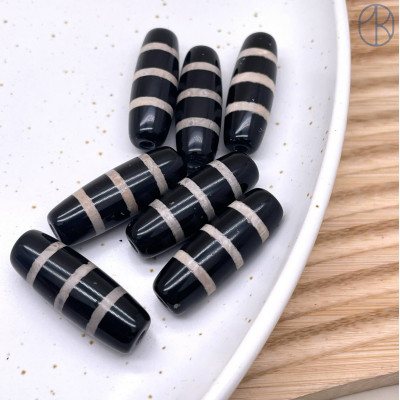 Бусина Дзи Полосатая черно-белый бочонок 30х11 мм