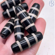 Бусина Дзи Полосатая черно-белый бочонок 30х11 мм