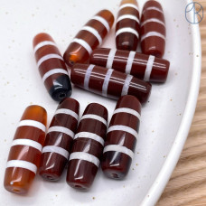 Бусина Дзи Полосатая коричнево-белый бочонок 30х11 мм