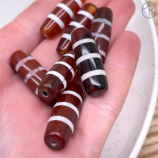 Бусина Дзи Полосатая коричнево-белый бочонок 30х11 мм