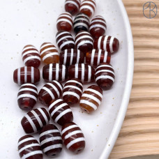 Бусина Дзи Полосатая коричнево-белый бочонок уп. 5 шт 14х10 мм