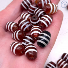 Бусина Дзи Полосатая коричнево-белый бочонок уп. 5 шт 14х10 мм