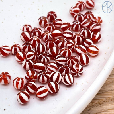 Бусина Дзи Полосатая коричнево-белый шар уп. 5 шт 6 мм