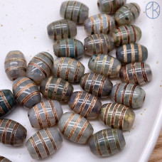 Бусина Дзи Полосатая серо-зеленый бочонок уп. 5 шт 14х10 мм