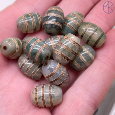 Бусина Дзи Полосатая серо-зеленый бочонок уп. 5 шт 14х10 мм