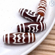 Бусина Дзи Птицы бело-коричневый бочонок 40х14 мм 