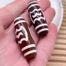 Бусина Дзи Птицы бело-коричневый бочонок 40х14 мм 