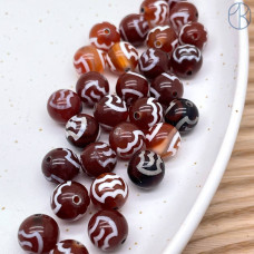 Бусина Дзи Птицы бело-коричневый шар уп. 5шт 10 мм