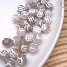 Бусина Дзи Птицы серо-белый шар уп. 5шт 10 мм