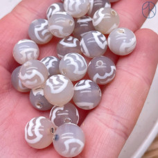 Бусина Дзи Птицы серо-белый шар уп. 5шт 10 мм