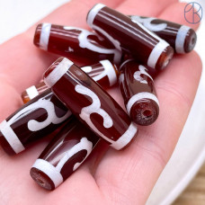 Бусина Дзи Руи бело-коричневый бочонок 30х11 мм