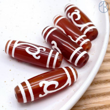 Бусина Дзи Руи бело-коричневый бочонок 40х14 мм