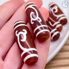 Бусина Дзи Руи бело-коричневый бочонок 40х14 мм