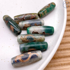 Бусина Дзи Руи серо-зеленый бочонок 30х11 мм