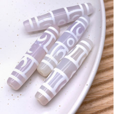 Бусина Дзи Солнечная Ваджра серо-белый бочонок 60х12 мм