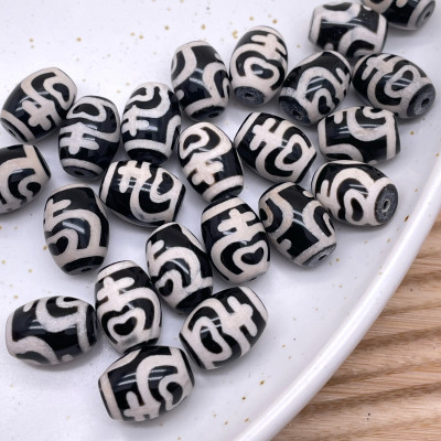 Бусина Дзи Сосуд изобилия черно-белый бочонок уп.5 шт 14х10 мм