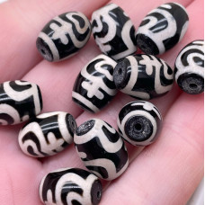 Бусина Дзи Сосуд изобилия черно-белый бочонок уп.5 шт 16х12 мм