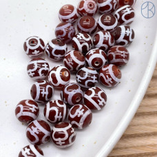 Бусина Дзи Сосуд изобилия коричнево-белый бочонок шар уп. 5шт 10 мм