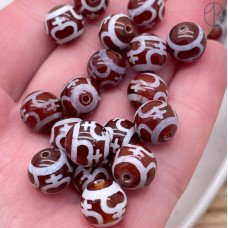 Бусина Дзи Сосуд изобилия коричнево-белый бочонок шар уп. 5шт 10 мм