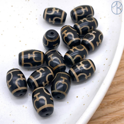 Бусина Дзи Сосуд изобилия коричнево-белый бочонок уп. 5шт 14х10 мм