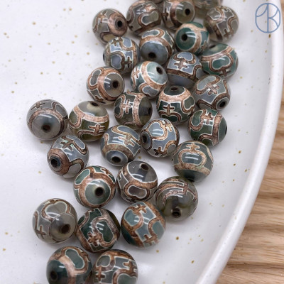 Бусина Дзи Сосуд изобилия серо-зеленый бочонок шар уп. 5шт 10 мм