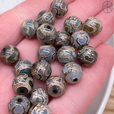 Бусина Дзи Сосуд изобилия серо-зеленый бочонок шар уп. 5шт 10 мм