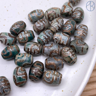 Бусина Дзи Сосуд изобилия серо-зеленый бочонок уп.5 шт 14х10 мм