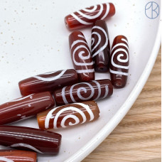 Бусина Дзи Спираль Вселенной коричнево-серый бочонок 30х11 мм