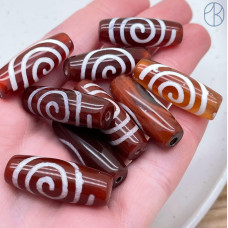 Бусина Дзи Спираль Вселенной коричнево-серый бочонок 30х11 мм