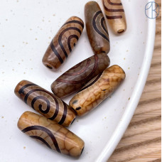 Бусина Дзи Спираль Вселенной серо-коричневый бочонок 30х11 мм