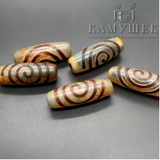 Бусина Дзи Спираль Вселенной серо-коричневый бочонок 30х11 мм