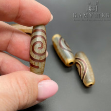 Бусина Дзи Спираль Вселенной серо-коричневый бочонок 30х11мм