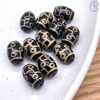 Бусина Дзи Вены Дракона бело-коричневый бочонок уп. 5 шт 14х10 мм