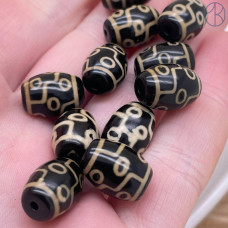 Бусина Дзи Вены Дракона бело-коричневый бочонок уп. 5 шт 14х10 мм