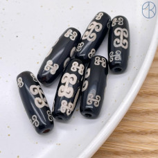 Бусина Дзи Вены Дракона черно-белый бочонок 30*11 мм