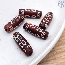 Бусина Дзи Вены Дракона коричневый бочонок 30х11 мм