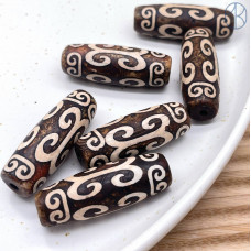 Бусина Дзи Вены Дракона серо-коричневый бочонок 40х14 мм