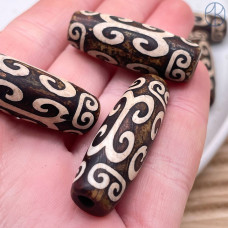 Бусина Дзи Вены Дракона серо-коричневый бочонок 40х14 мм