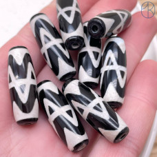 Бусина Дзи Волна черно-белый бочонок №1 30х10 мм