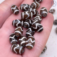 Бусина Дзи Волна черно-белый бочонок уп. 5шт 12х8 мм