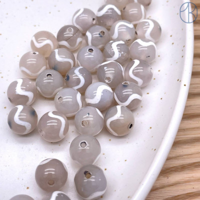 Бусина Дзи Волна серо-белый шар уп. 5шт 10 мм