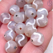 Бусина Дзи Волна серо-белый шар уп. 5шт 10 мм