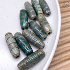 Бусина Дзи Волна серо-зеленый бочонок 30х10 мм