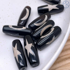 Бусина Дзи Вселенная (Небо, Звезда и Луна) черно-белый бочонок 30х11 мм