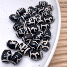 Бусина Дзи Зеленая тара бело-черный бочонок уп. 5шт 14х10 мм