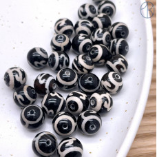 Бусина Дзи Зеленая тара черно-белый шар уп. 5шт 10 мм