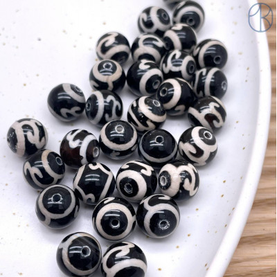 Бусина Дзи Зеленая тара черно-белый шар уп. 5шт 10 мм