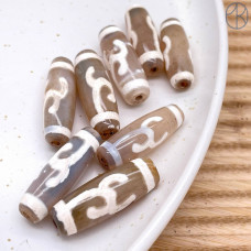 Бусина Дзи Зеленая тара серо-коричневый бочонок 30х10 мм